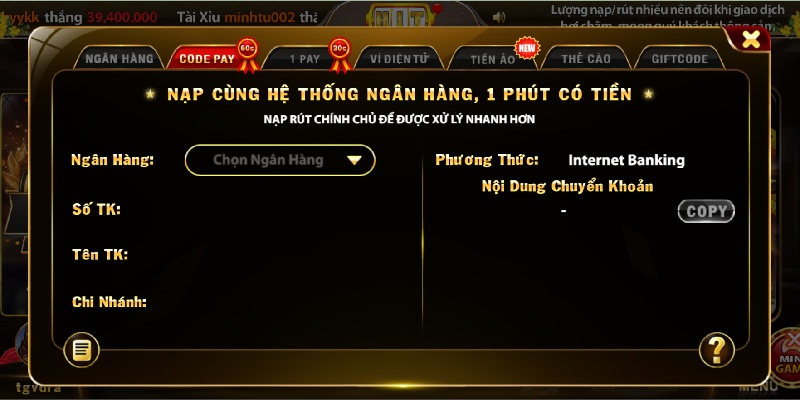 Đa dạng phương thức nạp tiền